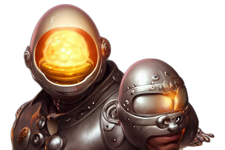 robot, face, concept art, 3d render, fantasy art, photorealistic, outer space, golden transparent PNG cut-out