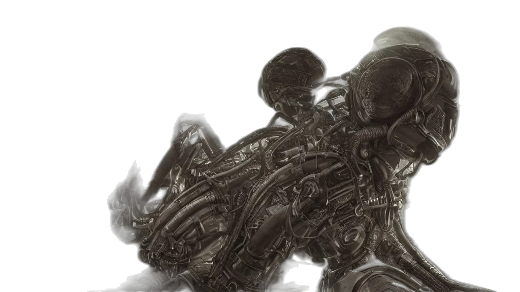 robot, concept art, 3d render, photorealistic, comic book art, outer space, aliens, brainsuckers transparent PNG cut-out