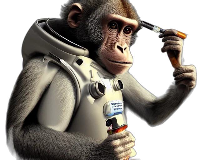 staff, animal, photorealistic, 3d render, concept art, monkey, space, suit transparent PNG cut-out