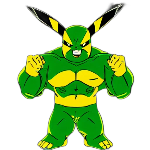 cartoon, comic book art, concept art, pikachu, combines, hulk, angry, marvel transparent PNG cut-out
