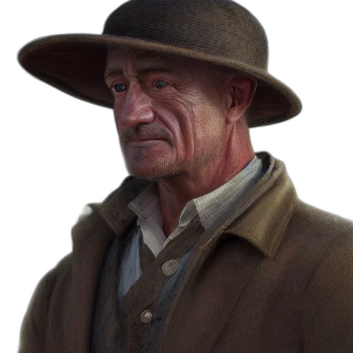 hat, face, staff, jacket, photorealistic, concept art, fantasy art, oil painting transparent PNG cut-out