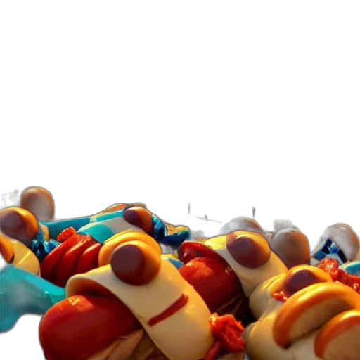 food, weapon, 3d render, concept art, photorealistic, pixar, still, hotdogs transparent PNG cut-out