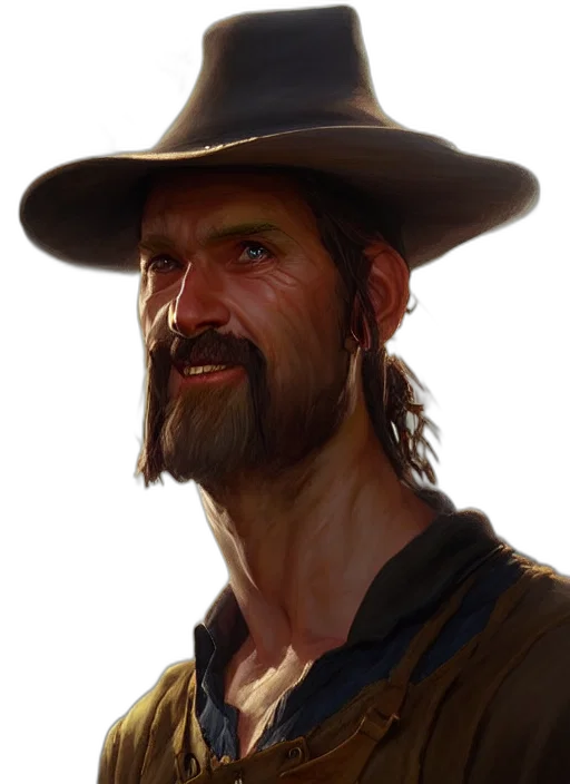 hat, face, staff, animal, concept art, photorealistic, fantasy art, oil painting transparent PNG cut-out