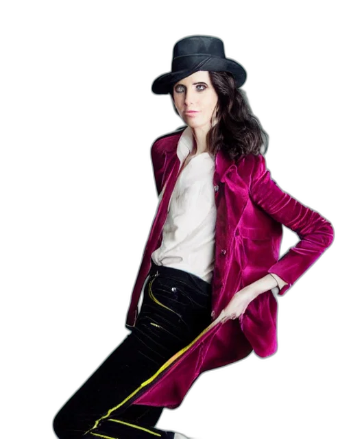 jacket, hat, photorealistic, colorful, red, neon, dark, portrait transparent PNG cut-out