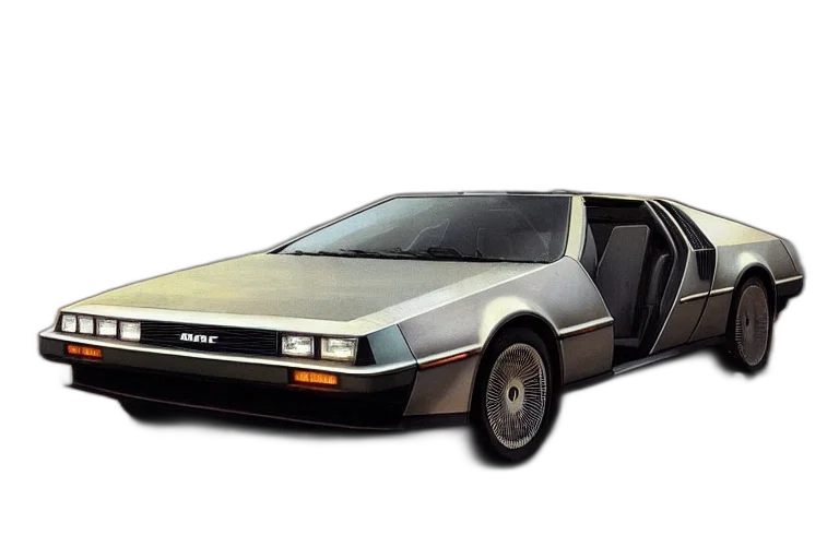 car, concept art, vaporwave, photorealistic, 3d render, photograph, delorean, sleek transparent PNG cut-out