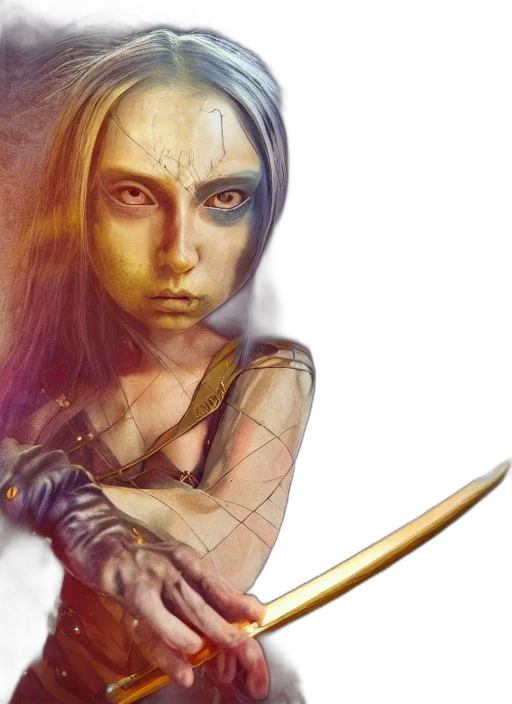 sword, fantasy art, comic book art, concept art, photorealistic, golden, recursive, image transparent PNG cut-out