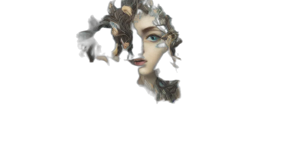 face, mask, crown, hair, concept art, fantasy art, photorealistic, watercolor transparent PNG cut-out