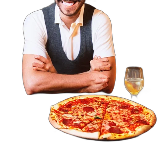 food, staff, face, 3d render, pixel art, photorealistic, happy, man transparent PNG cut-out