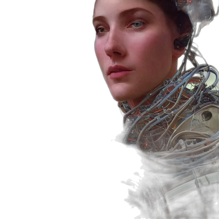 robot, face, crown, jewelry, cyberpunk, concept art, photorealistic, fantasy art transparent PNG cut-out