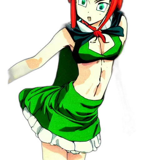 dress, staff, weapon, anime, pixel art, cartoon, concept art, green transparent PNG cut-out