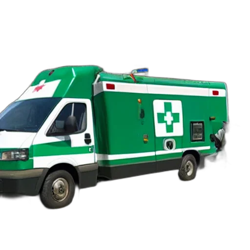 staff, 3d render, concept art, anthropomorphic, ambulance, shaped, like, big transparent PNG cut-out