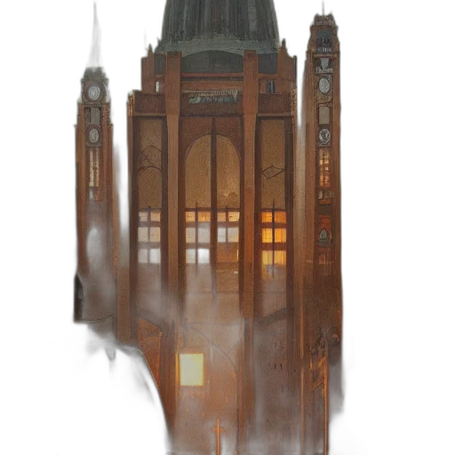 building, robot, concept art, fantasy art, watercolor, photorealistic, fog, city street transparent PNG cut-out