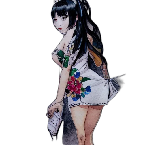 dress, staff, flower, umbrella, concept art, fantasy art, anime, pixel art transparent PNG cut-out