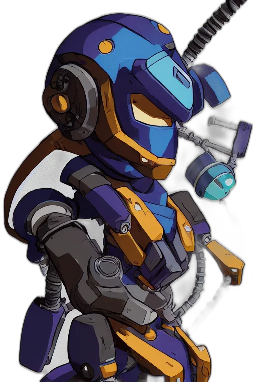 robot, weapon, staff, concept art, pixel art, 3d render, cyberpunk, blue transparent PNG cut-out