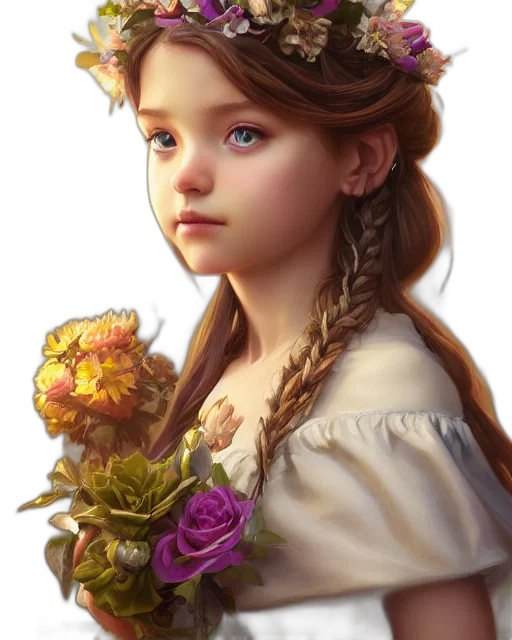 face, crown, flower, dress, photorealistic, oil painting, fantasy art, concept art transparent PNG cut-out