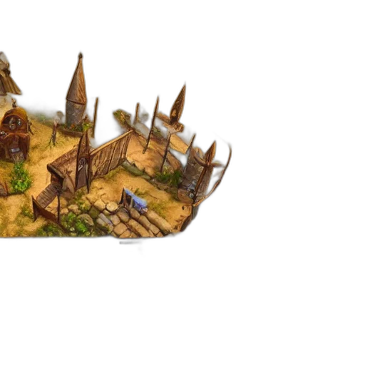 concept art, fantasy art, 3d render, pixel art, forest, fog, city street, earth tones transparent PNG cut-out