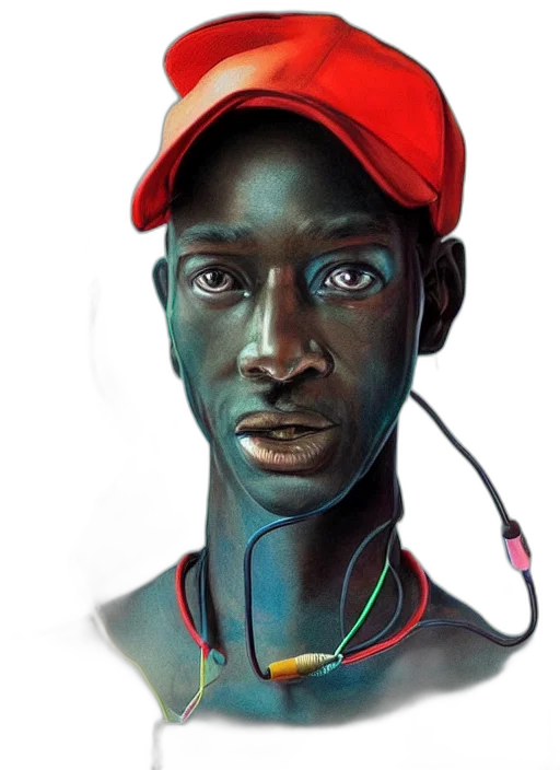face, robot, mask, hat, concept art, cyberpunk, photorealistic, comic book art transparent PNG cut-out