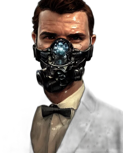 mask, robot, face, weapon, cyberpunk, concept art, comic book art, photorealistic transparent PNG cut-out