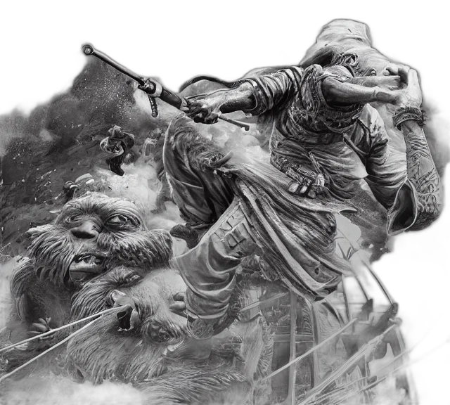 dragon, sword, weapon, staff, photorealistic, fantasy art, concept art, pencil sketch transparent PNG cut-out