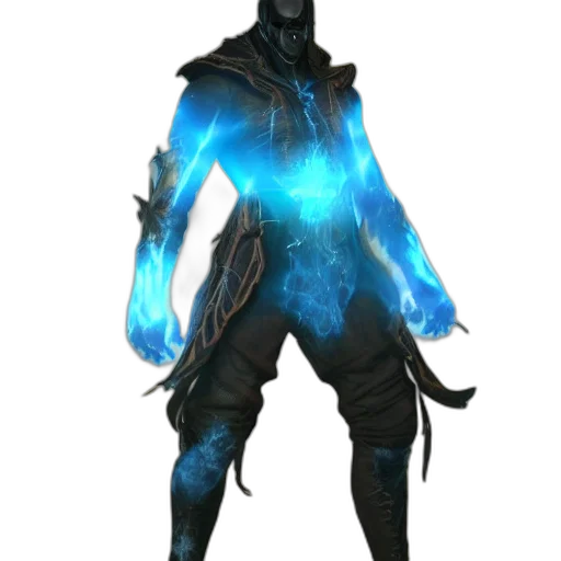 staff, creature, mask, sword, concept art, fantasy art, cyberpunk, 3d render transparent PNG cut-out