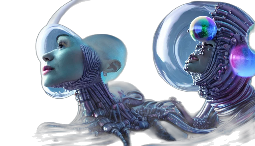 creature, 3d render, concept art, photorealistic, fantasy art, underwater, outer space, blue transparent PNG cut-out