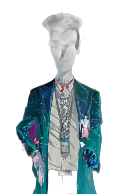 jacket, robot, staff, mask, vaporwave, concept art, 3d render, pastel transparent PNG cut-out