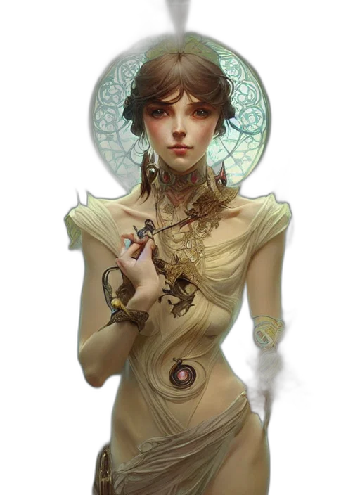 jewelry, dress, face, staff, fantasy art, concept art, photorealistic, comic book art transparent PNG cut-out
