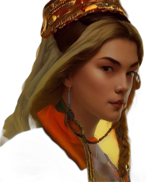 crown, face, jewelry, staff, fantasy art, concept art, photorealistic, oil painting transparent PNG cut-out