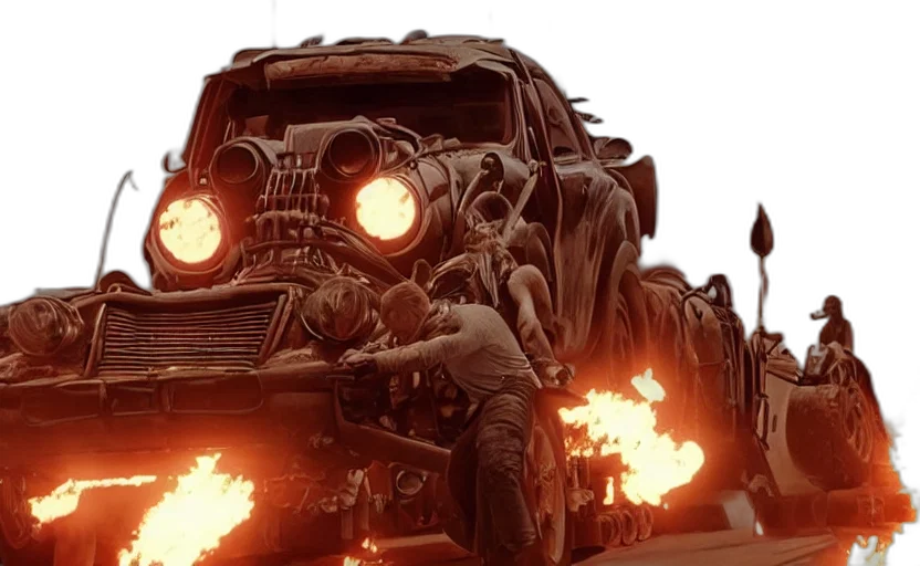 car, concept art, comic book art, fire transparent PNG cut-out