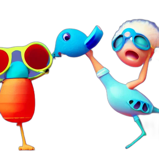 robot, staff, 3d render, concept art, cartoon, underwater, outer space, colorful transparent PNG cut-out