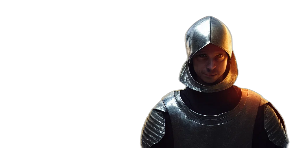 sword, face, robot, mask, 3d render, concept art, photorealistic, outer space transparent PNG cut-out