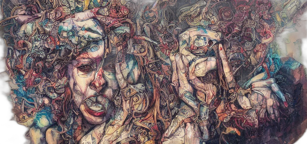face, mask, comic book art, fantasy art, watercolor, concept art, fire, outer space transparent PNG cut-out