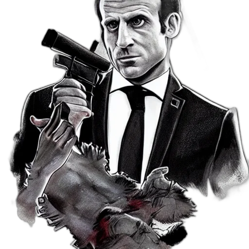 weapon, animal, comic book art, concept art, cartoon, photorealistic, emmanuel, macron transparent PNG cut-out