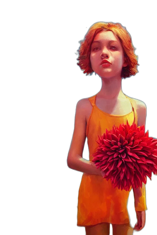 dress, flower, hair, staff, photorealistic, 3d render, concept art, oil painting transparent PNG cut-out