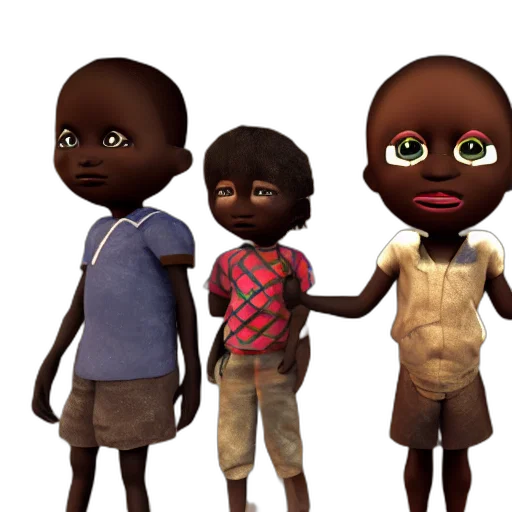 concept art, 3d render, earth tones, african, children, sad, angry, learning transparent PNG cut-out