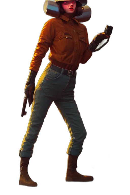 jacket, staff, weapon, robot transparent PNG cut-out