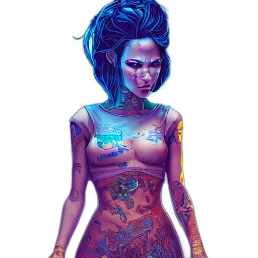 dress, robot, cyberpunk, fantasy art, concept art, comic book art, neon lights, outer space transparent PNG cut-out