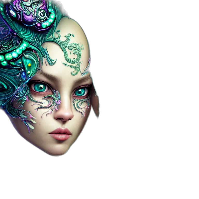 mask, face, robot, fantasy art, 3d render, concept art, cyberpunk, outer space transparent PNG cut-out