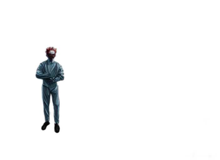 staff, robot, jacket, creature, pixel art, 3d render, concept art, vaporwave transparent PNG cut-out