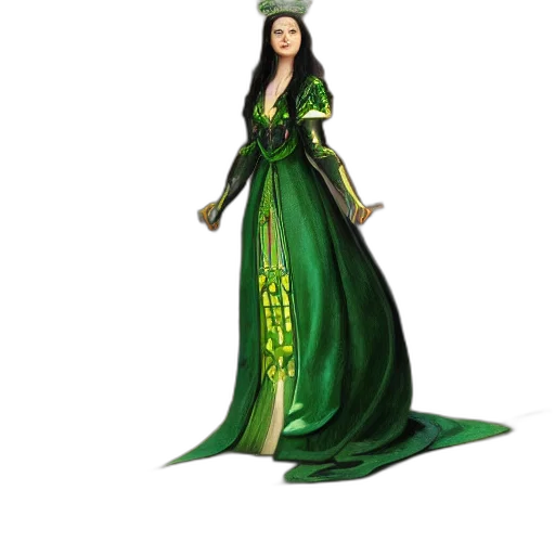 dress, staff, fantasy art, concept art, 3d render, photorealistic, green, young transparent PNG cut-out