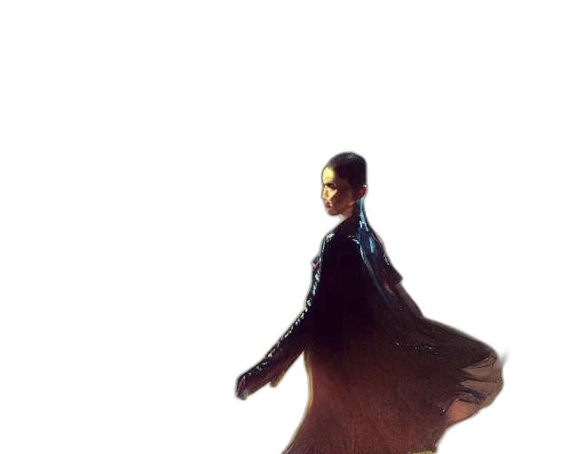 dress, jacket, staff, hair transparent PNG cut-out