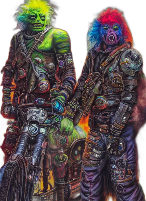 jacket, robot, mask, staff, cyberpunk, concept art, comic book art, watercolor transparent PNG cut-out