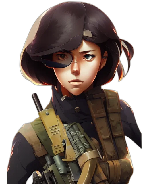 weapon, face, jacket, staff, concept art, pixel art, anime, cyberpunk transparent PNG cut-out