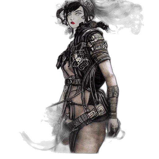 concept art, fantasy art, comic book art, cyberpunk, dark, monochrome, beautiful, ink transparent PNG cut-out