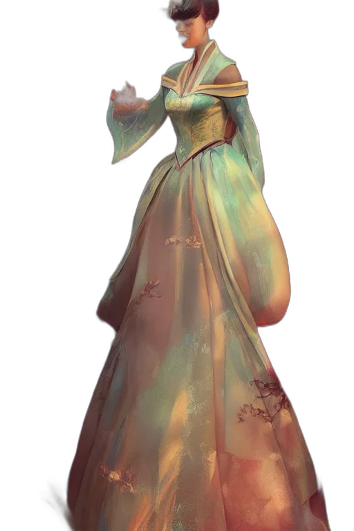 dress, staff, concept art, fantasy art, watercolor, pixel art, pastel, green transparent PNG cut-out