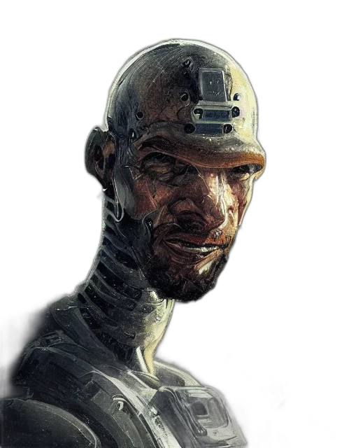 robot, face, mask, creature, concept art, cyberpunk, comic book art, photorealistic transparent PNG cut-out