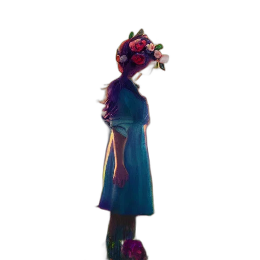 dress, flower, crown, staff, concept art, 3d render, vaporwave, pixel art transparent PNG cut-out