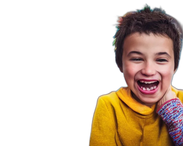 photorealistic, photography, close, laughing, boy, dof, bokeh, vibrant transparent PNG cut-out