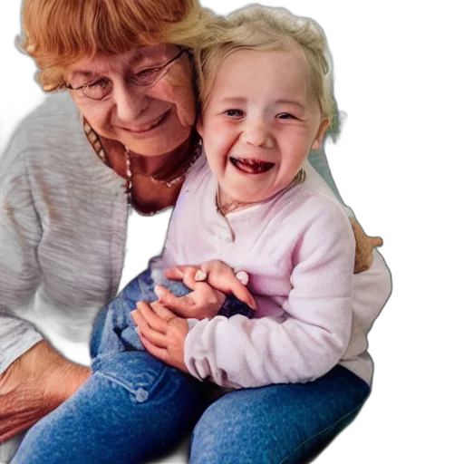 face, photorealistic, elderly, lady, has, her, little, 3-year-old transparent PNG cut-out