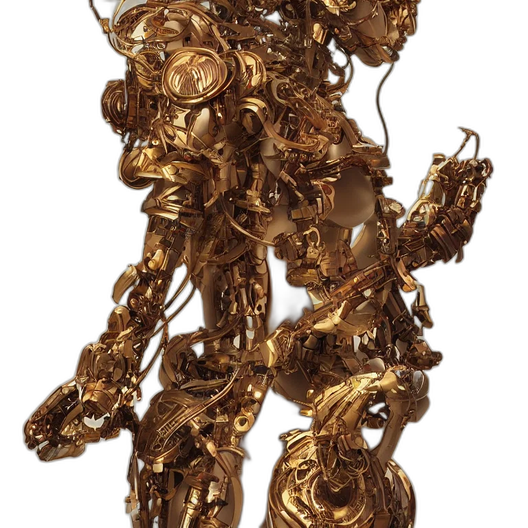 jewelry, robot, staff, crown, concept art, 3d render, fantasy art, golden transparent PNG cut-out